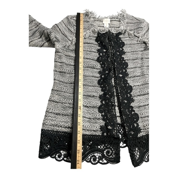 CHICO'S Black and Gray Tweed Fringed Lace Cardigan Jacket size 1 - Picture 11 of 16